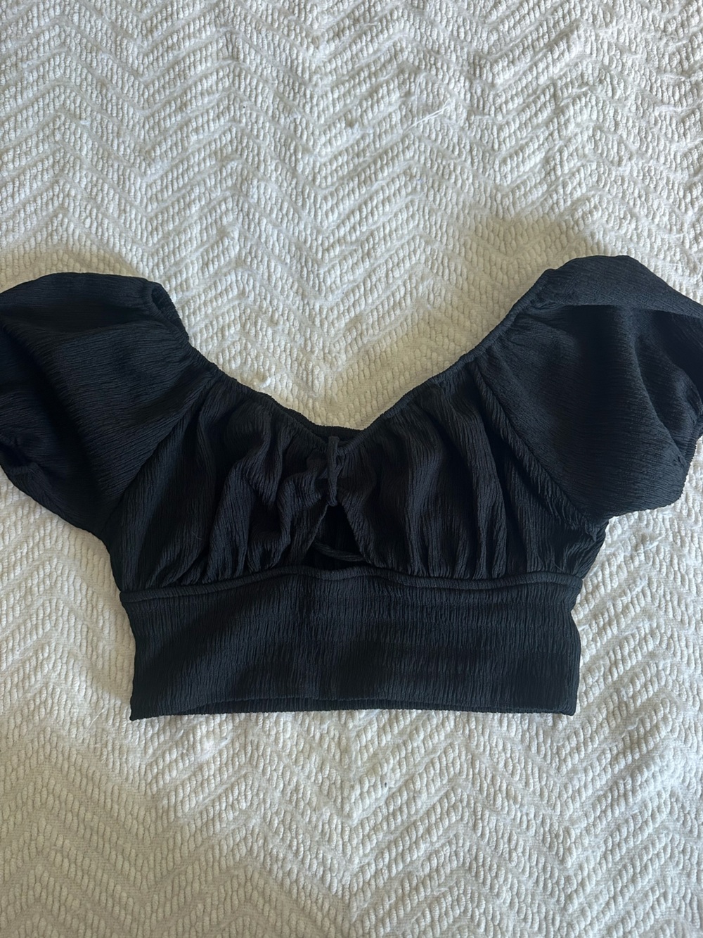 American Eagle Black Smocked Off-Shoulder Top